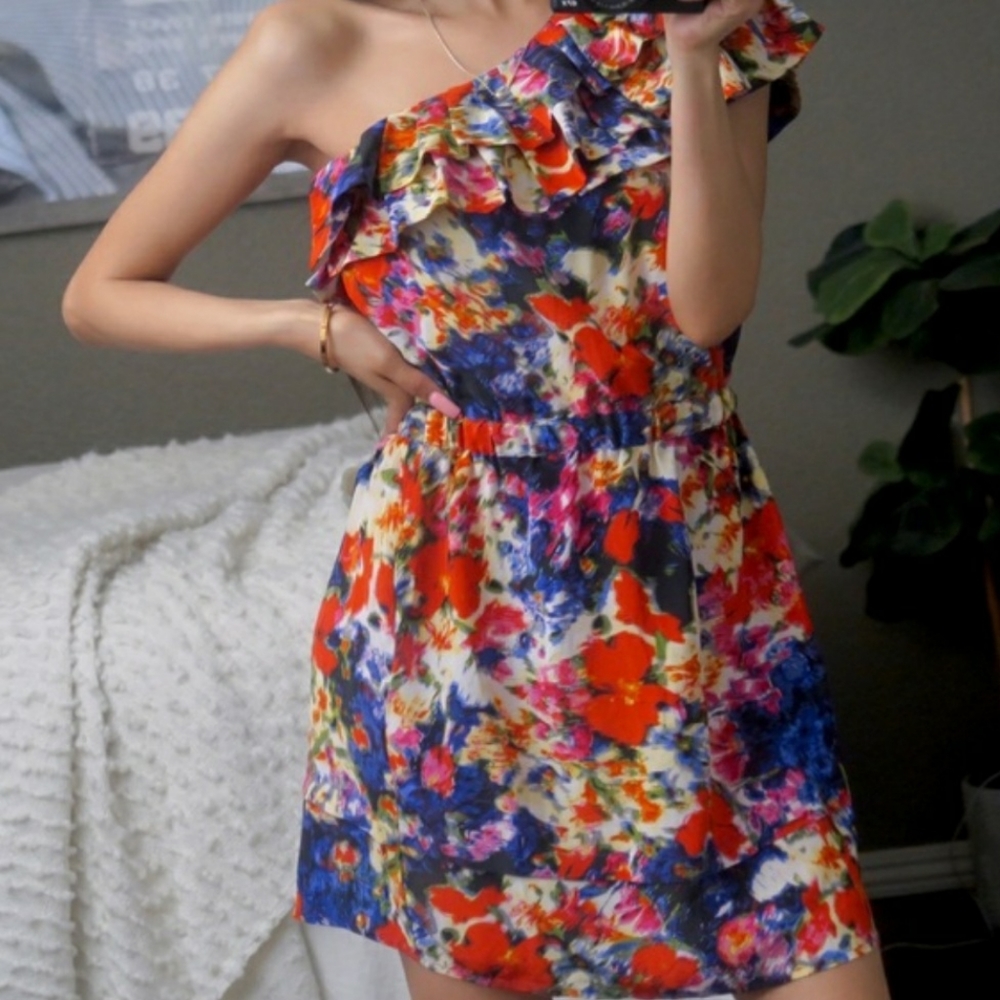 1 SHOULDER ANTHRO DRESS 100% SILK XS-SMALL Anthropologie